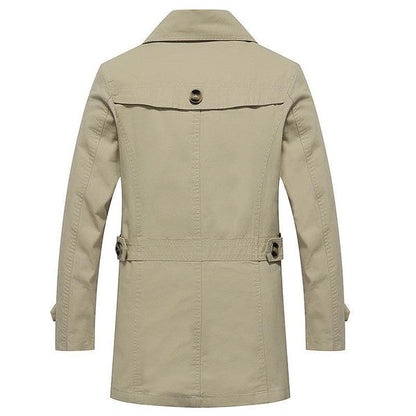 Belro classic trench coat displayed on a hanger, featuring a tailored fit, double-breasted design, and traditional collar.