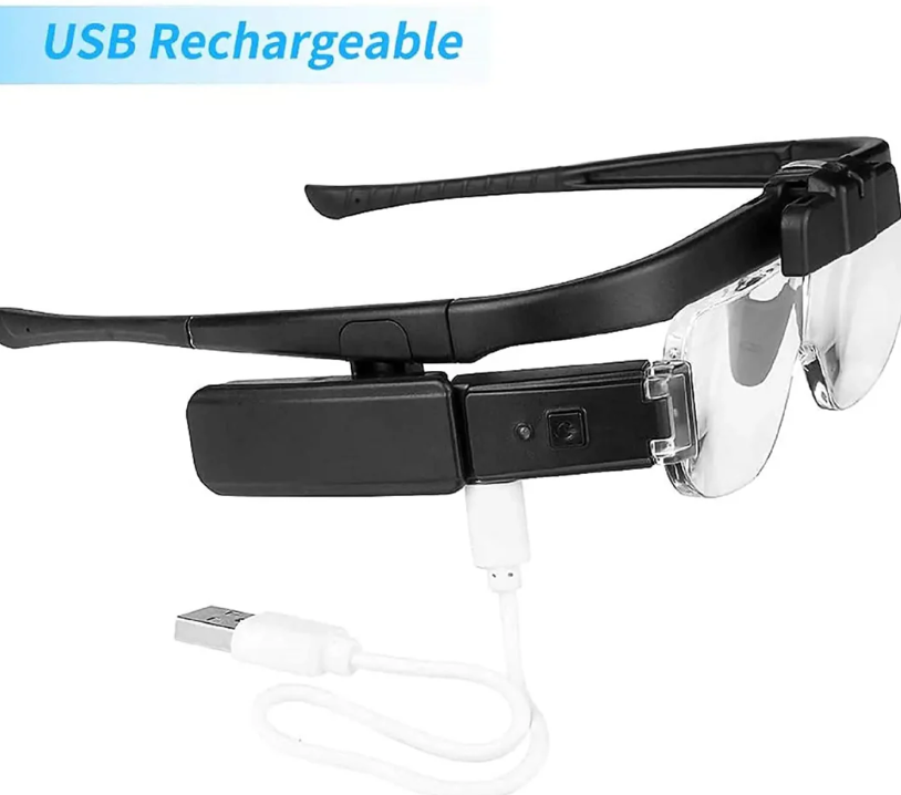 Belro head-mounted magnifying glass with USB charging, wearable LED flashlight for detailed inspection and hands-free lighting.