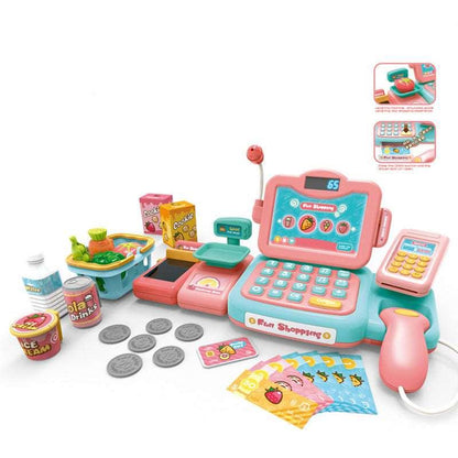 Belro toy cash register with colorful buttons and card scanner, ideal for children's pretend play and learning about money.