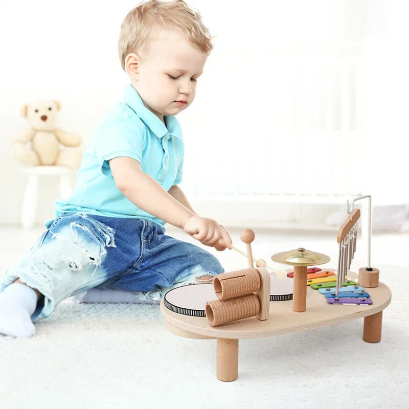 Belro wooden music station toy for children, featuring colorful buttons and musical features, designed for creative fun and learning.