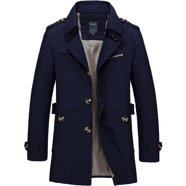 Belro classic trench coat in beige, tailored fit with double-breasted buttons and belt, stylish outerwear for men or women.