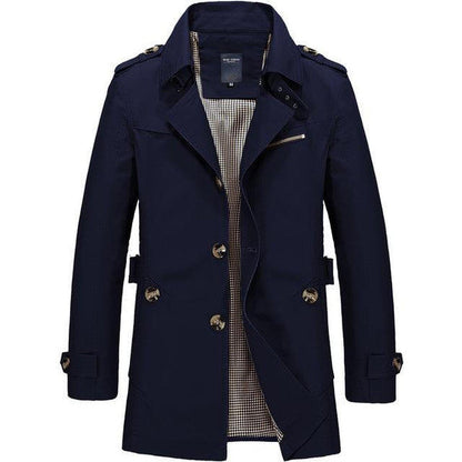 Belro classic trench coat in beige, tailored fit with double-breasted buttons and belt, stylish outerwear for men or women.