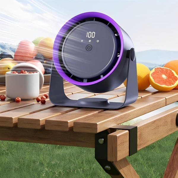 Belro portable bladeless fan for outdoor use, compact and sleek design ideal for home and garden cooling.
