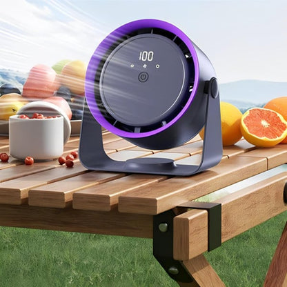 Belro portable bladeless fan for outdoor use, compact and sleek design ideal for home and garden cooling.