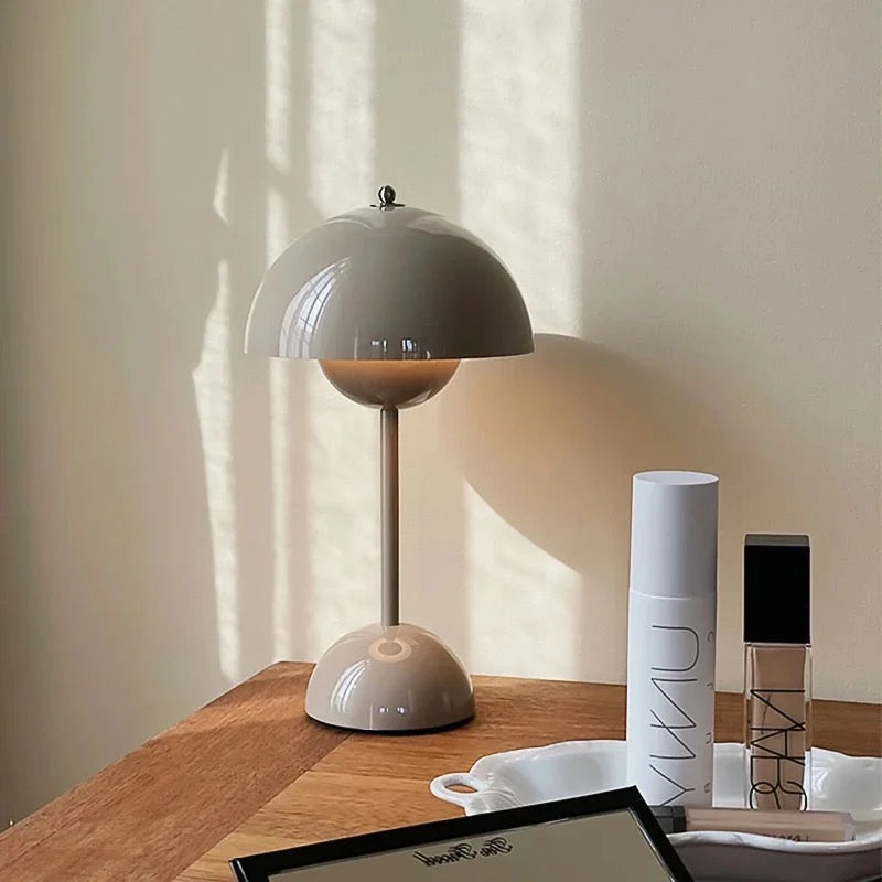 Belro Nordic Mushroom Lamp glowing softly, modern night light with a mushroom-shaped design for cozy ambiance.
