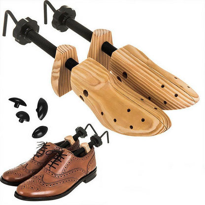 Adjustable Belro stirrups for solid wood shoes, showing the metal foot supports with adjustable straps and wood finish.