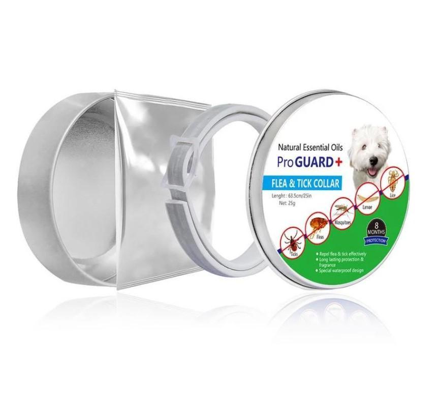 Belro dog pest collar for pets, showing a close-up of the adjustable collar with pest control features on a dog.