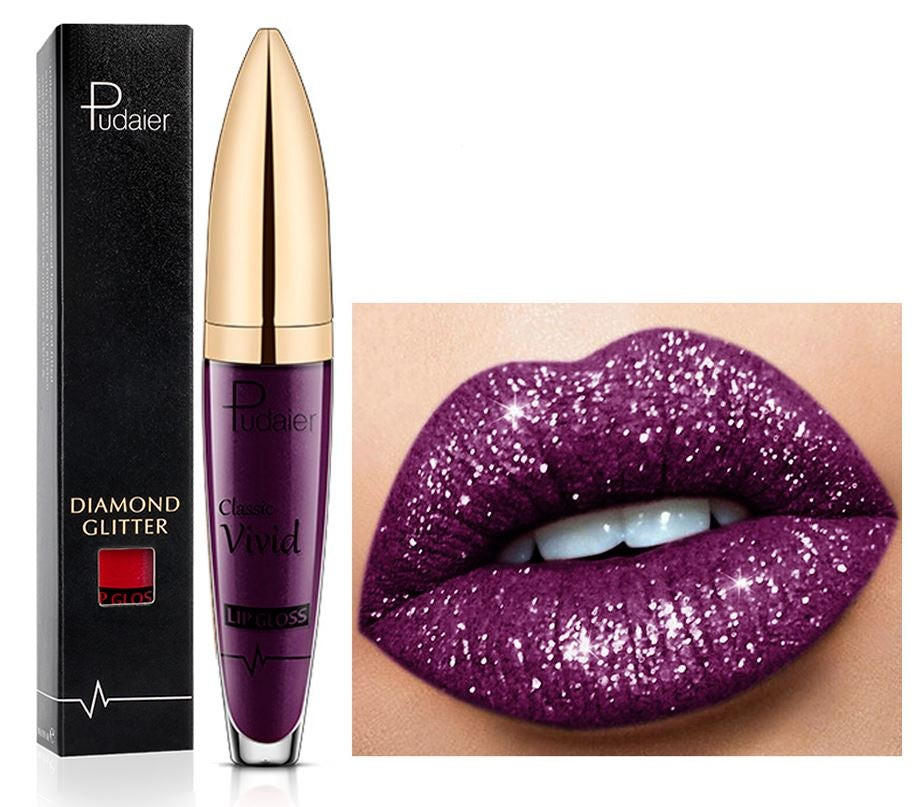 Belro No-Transfer Liquid Glitter Lipstick in vibrant pink with sparkling glitter finish, applied on lips.