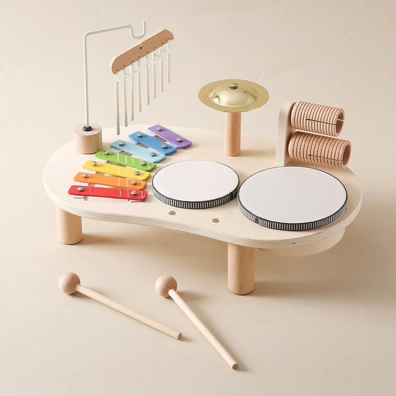 Wooden music station toy by Belro, featuring colorful musical elements for creative fun, designed for young children.
