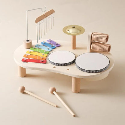 Wooden music station toy by Belro, featuring colorful musical elements for creative fun, designed for young children.