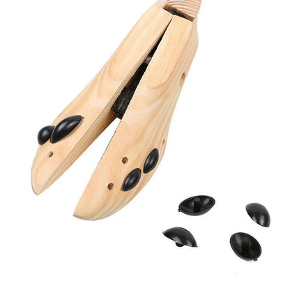 Adjustable Belro stirrups for solid wood shoes, showing the sturdy straps and metal buckles on footwear.