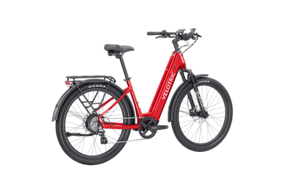 Casavibeo Velotric Discover 2 eBike in Cherry Crimson color, rear view showing the bike's sleek frame and rear wheel.
