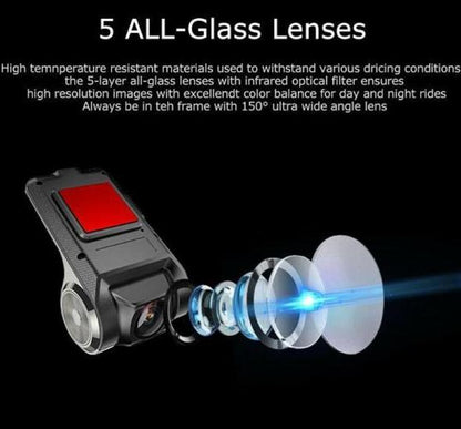 Belro dual front and rear car dash cam with wide-angle lenses for vehicle surveillance and recording.