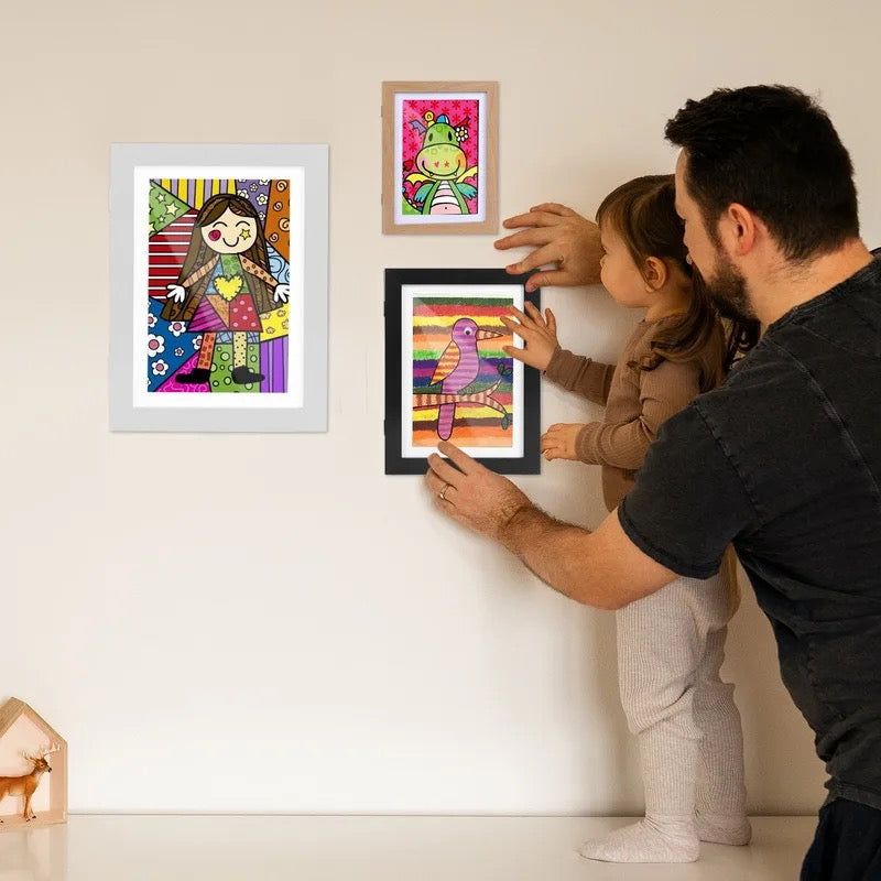 Belro picture frame for up to 150 drawings, ideal for home storage and organization, displaying a large collection of artwork.