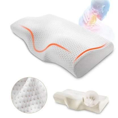 Belro ergonomic memory cervical pillow with contoured shape for neck support and comfort, shown in a close-up image.