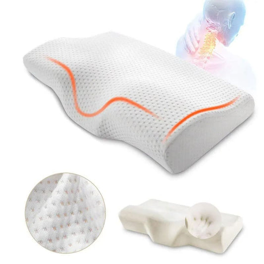 Belro ergonomic memory cervical pillow with contoured shape for neck support and comfort, shown in a close-up image.