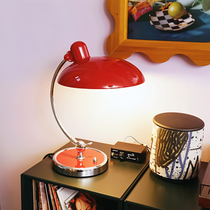 Adjustable vintage iron dome desk lamp by Belro with a classic design and flexible arm for focused lighting.