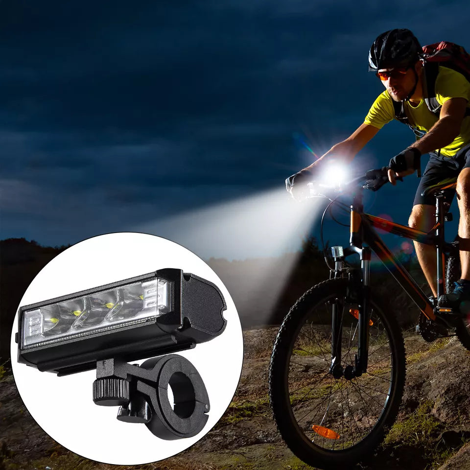 Belro ultra-bright LED bike light mounted on a bicycle handlebar, showcasing powerful illumination for nighttime cycling.