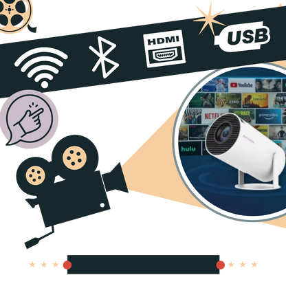 Belro portable 4K ultra HD projector displaying a vibrant image on a wall, compact electronic device for high-quality home entertainment