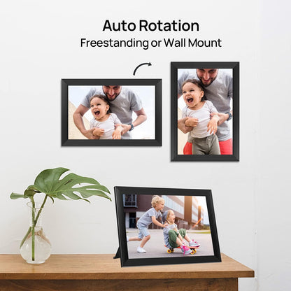 Belro high-resolution digital electronic frame displaying photos and videos, with built-in camera and sleek design.