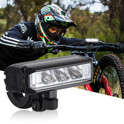 Belro ultra-bright LED bike light attached to a bicycle handlebar, showcasing powerful illumination for nighttime cycling.