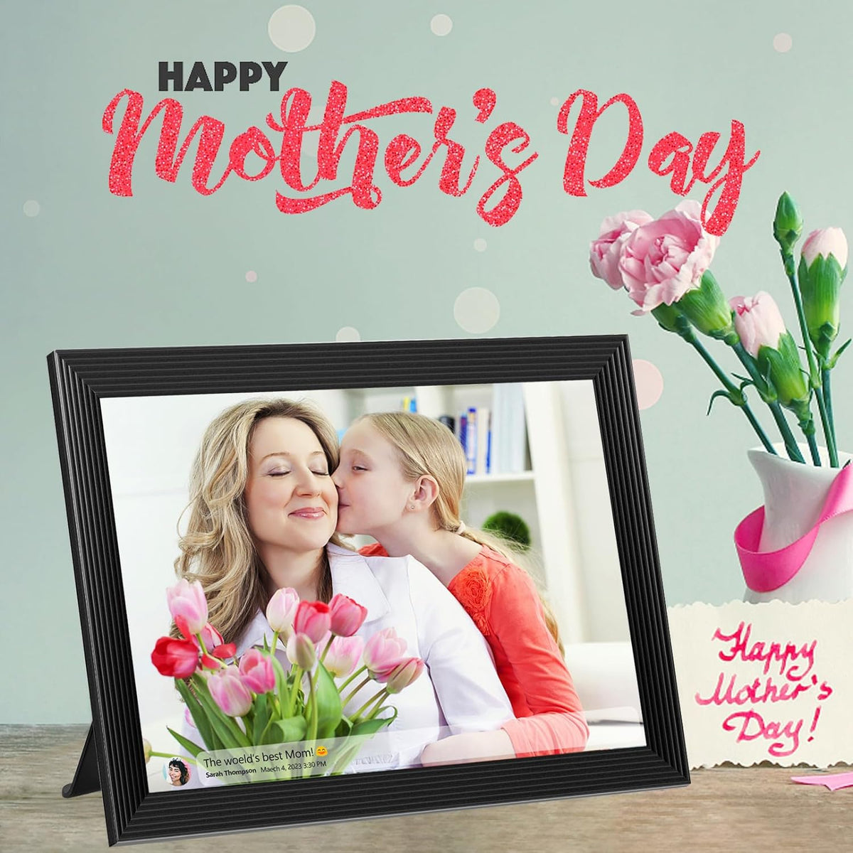 Belro high-resolution digital electronic photo frame with video playback and built-in camera features.