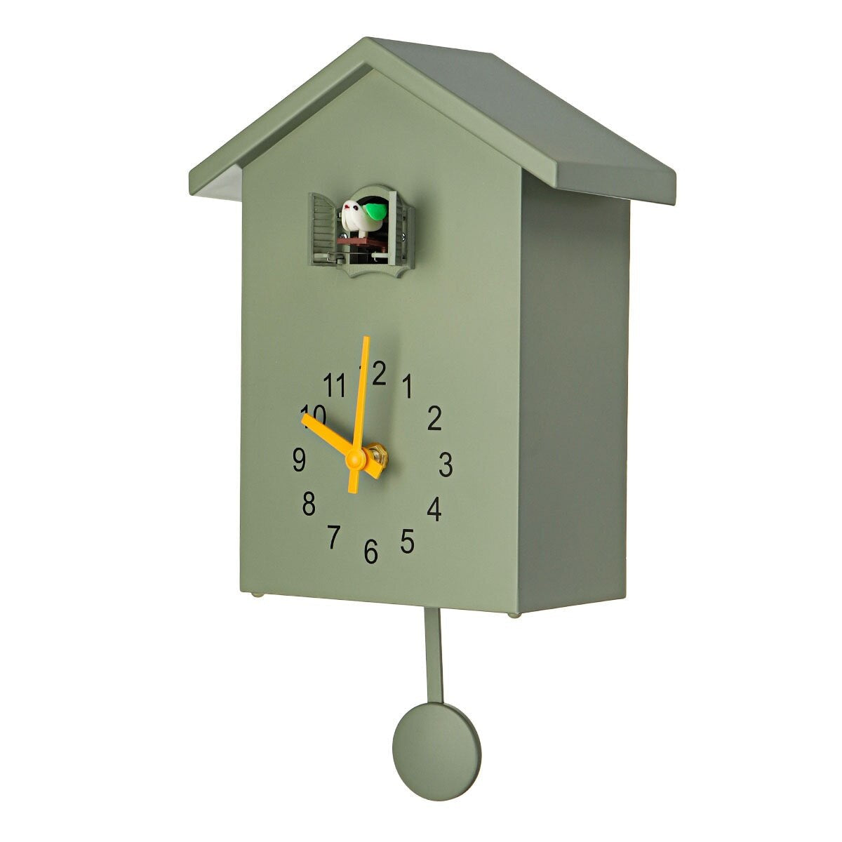 Belro cuckoo clock with traditional wooden design, decorative house shape and animated bird, suitable for home decor.