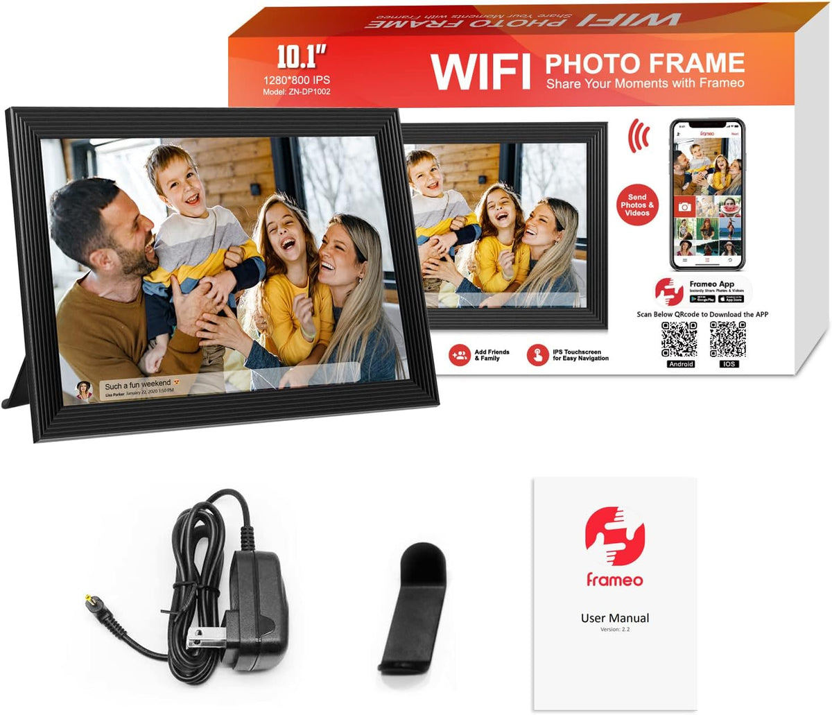 Belro high-resolution digital electronic frame showing photos, videos, and camera features on a sleek modern display.