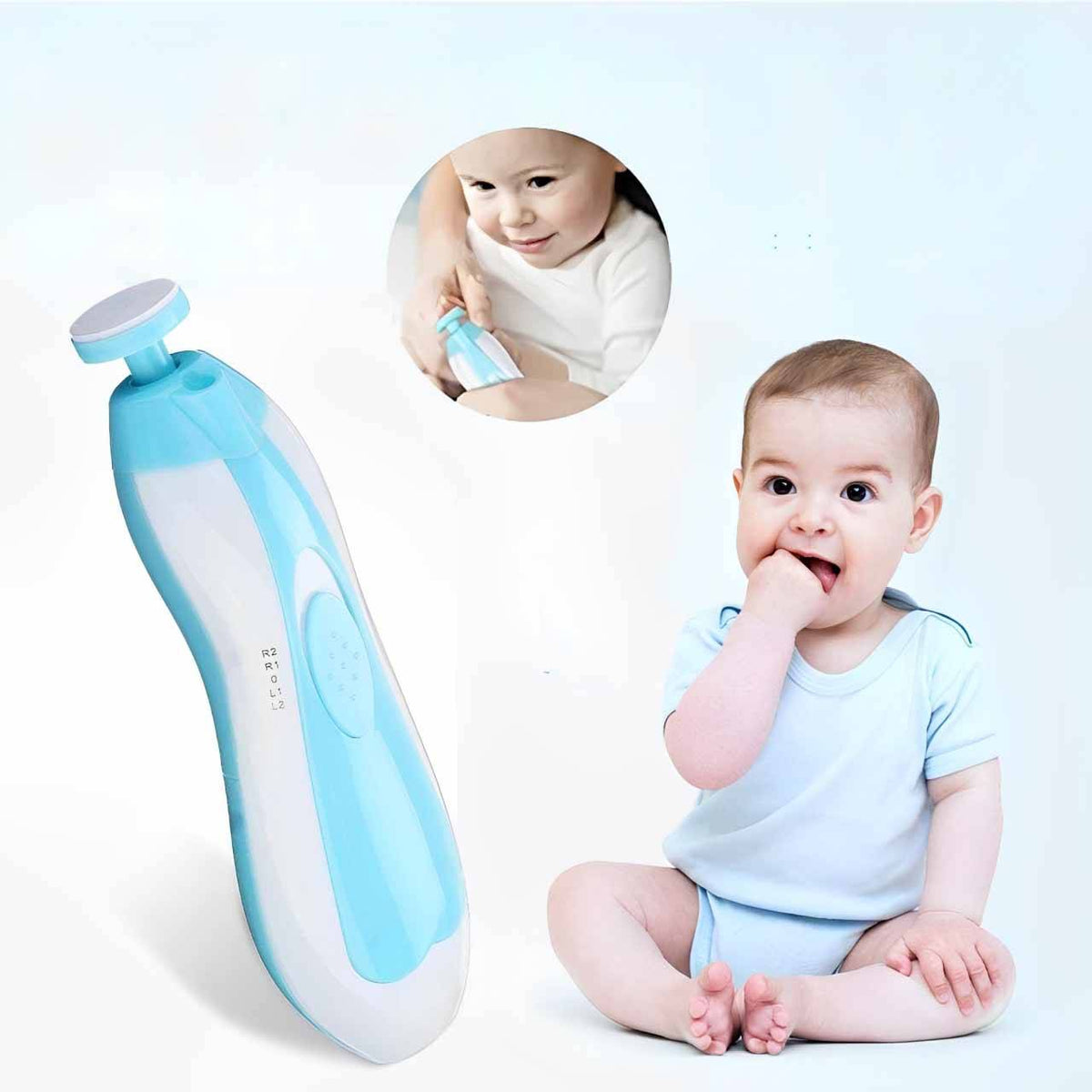 Baby & Kids baby nail trimmer by Belro, showing a handheld electric nail file with a gentle design for safe baby nail grooming.