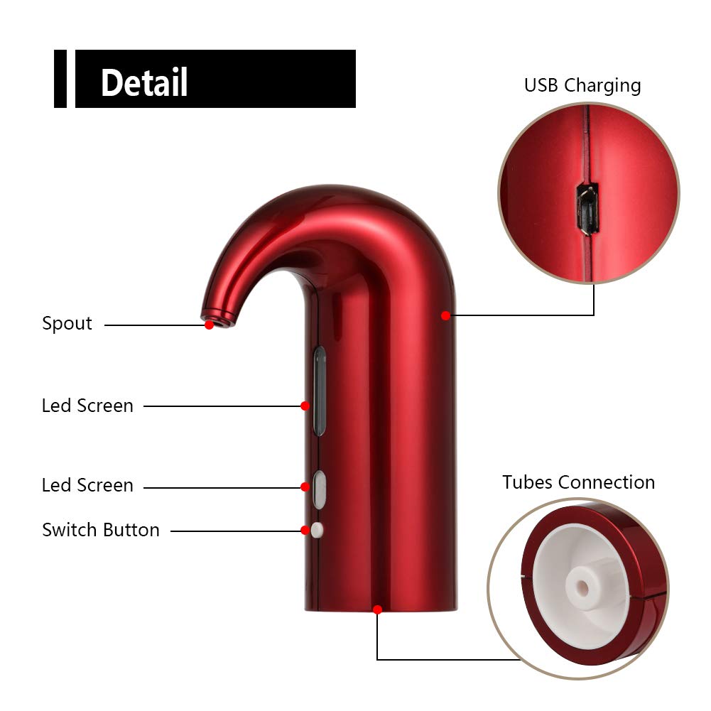 Belro electric wine aerator pourer dispenser on a kitchen countertop, showing the sleek design and spout for easy wine pouring.