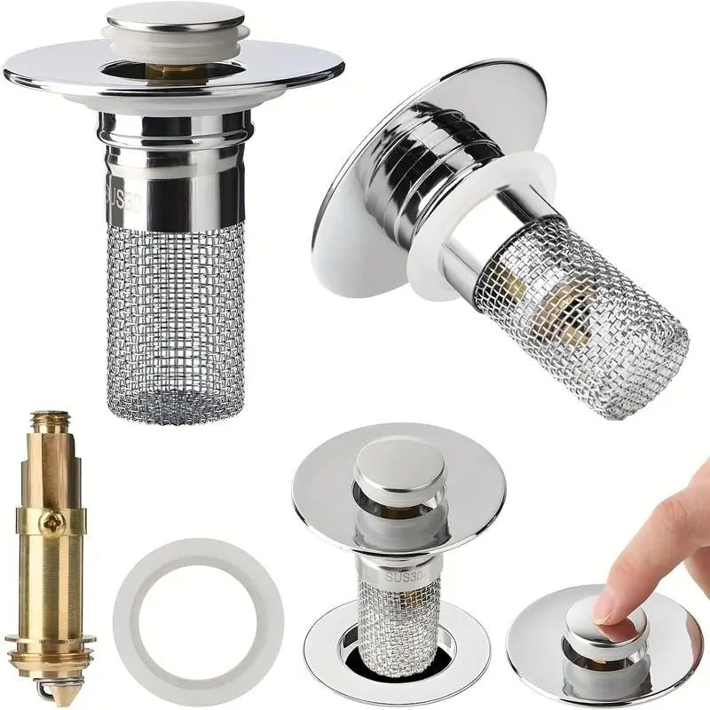 Mivoza stainless steel drain filter hair catcher for bathroom sink, easy to clean and prevent hair clogs.