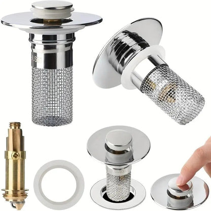 Mivoza stainless steel drain filter hair catcher for bathroom sink, easy to clean and prevent hair clogs.