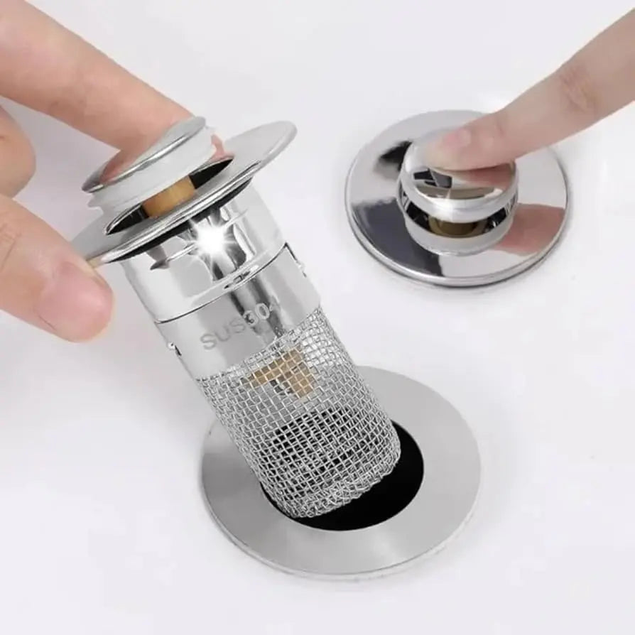 Mivoza stainless steel drain filter hair catcher for sink, easy to clean, prevents hair clogs in bathroom sink.