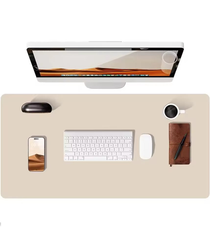 Belro leather desk mat in eggshell color, providing a smooth, stylish surface for home or office desk setup.