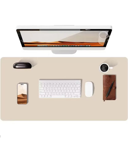 Belro leather desk mat in eggshell color, providing a smooth, stylish surface for home or office desk setup.