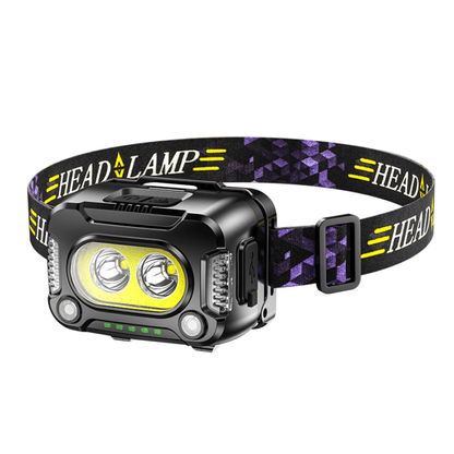 Belro USB rechargeable headlamp with adjustable strap and bright LED light, ideal for outdoor activities and hands-free lighting.