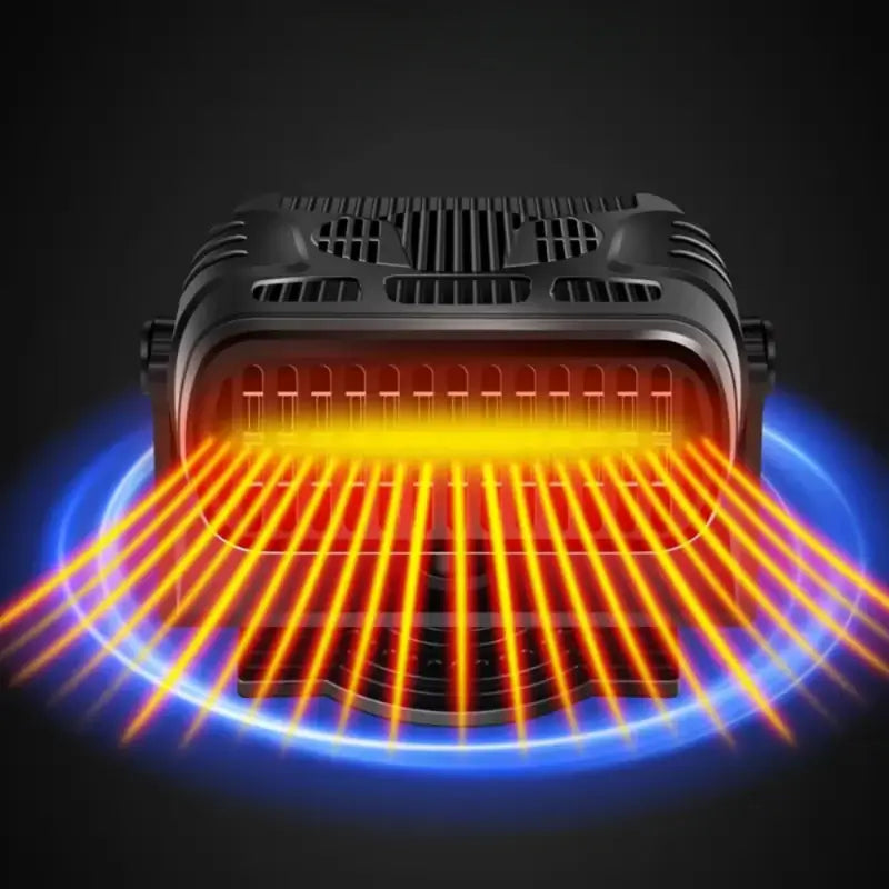 Belro portable 12V car heater and cooling device for outdoor use, compact design showing vents and control panel