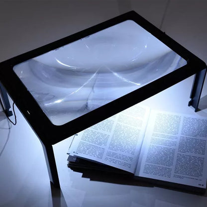Three Belro magnifying glasses for reading with built-in LED lights, featuring ergonomic handles and clear lenses.