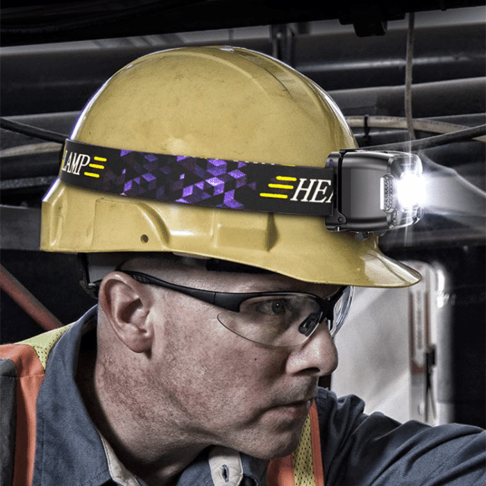 Belro USB rechargeable headlamp with bright LED light and adjustable strap, ideal for outdoor and hands-free illumination.