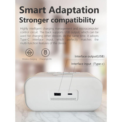 Belro 2-in-1 Alarm Clock with digital display, multitime feature, and wireless charging capabilities for electronics and power.