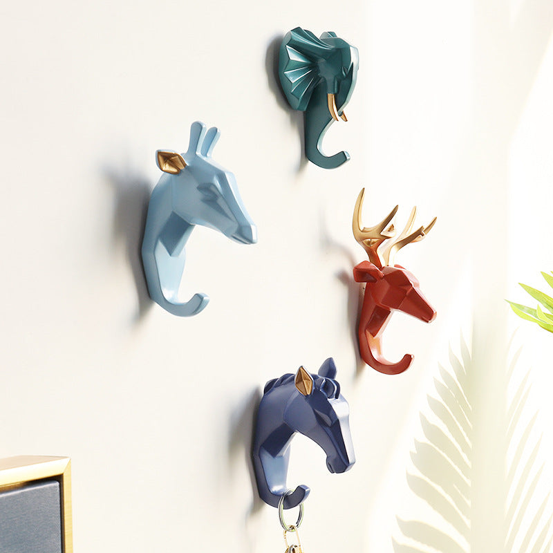 Belro animal head wall hook mounted on wall, decorative clothing and robe hook with animal design for bedroom or closet decor.