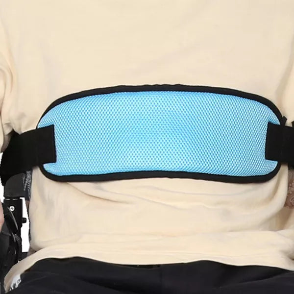 Belro wheelchair seat belt, men's clothing accessory, adjustable safety strap for secure seating in a wheelchair.