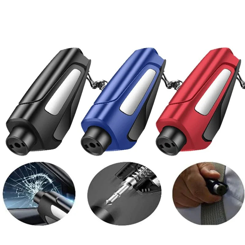 Belro compact safety hammer with red handle and metal head, designed for emergency escape and breaking glass.