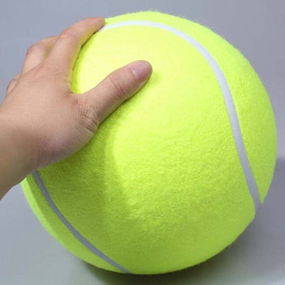 Large Belro dog tennis ball, 24 cm diameter, bright yellow, made for outdoor play and fetch with pets.