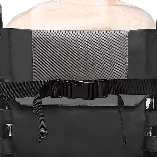 Belro wheelchair seat belt for men, adjustable safety strap, made of durable fabric, shown in black on a plain background.