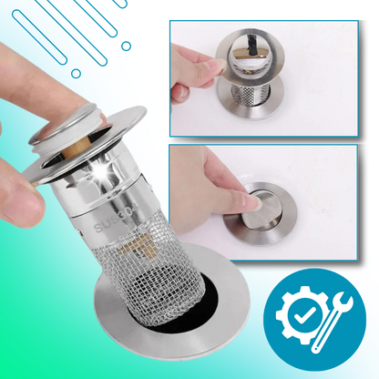 Belro retractable sink stopper preventing odors, easy to install Tools & Hardware product with a sleek design for kitchen sinks.