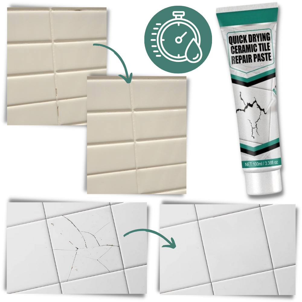 Belro Ceramic Repair Paste Kit with tools and hardware for ceramic surface repairs, featuring tubes and application tools.