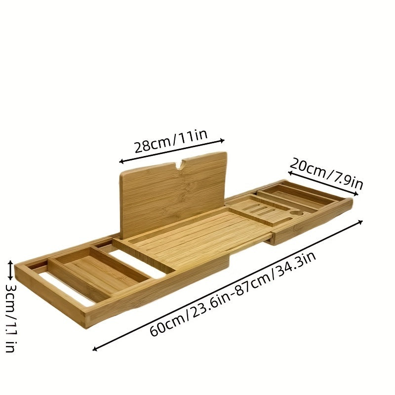 Belro bamboo bathtub tray with built-in slots for a book and drink, perfect for relaxing in a home and garden outdoor setting