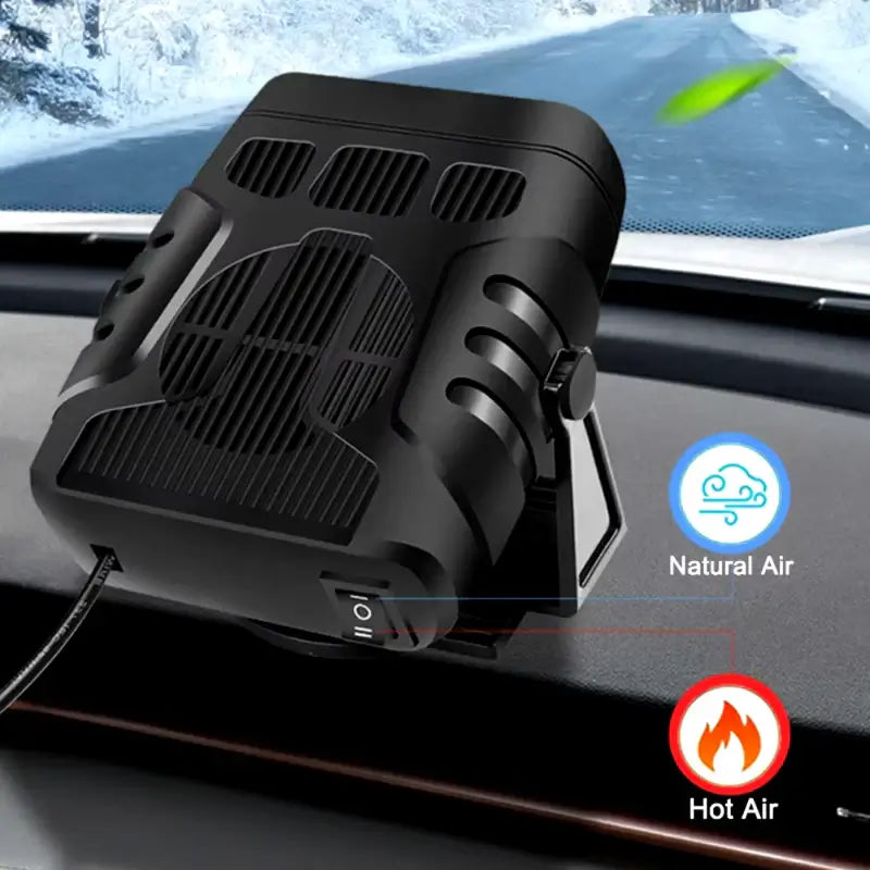 Belro 12V portable car heater and cooling device for outdoor use, compact and easy to operate in vehicles or outdoor spaces.