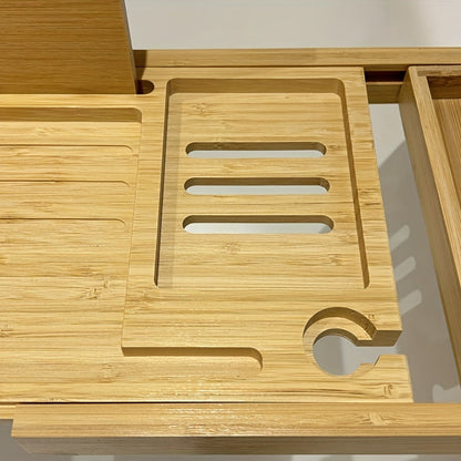 Belro bamboo bathtub tray for relaxing baths, featuring a natural bamboo design with space for drinks, books, and bath essentials.